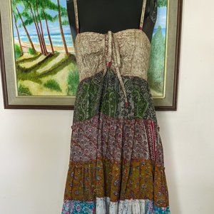 San Souci 100% Silk Gypsy Skirt Maxi Sundress Size Small, Empire Waist